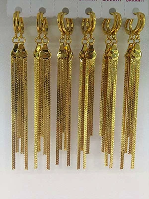 گوشواره آویز استیل سه لاینه طرح طلا